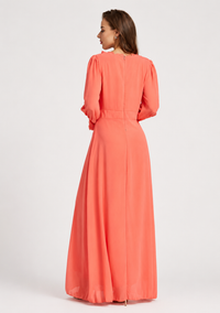 Women's Elegant Frill Neck Rhinestone Maxi Dress – Long Sleeve Floor Length Gown