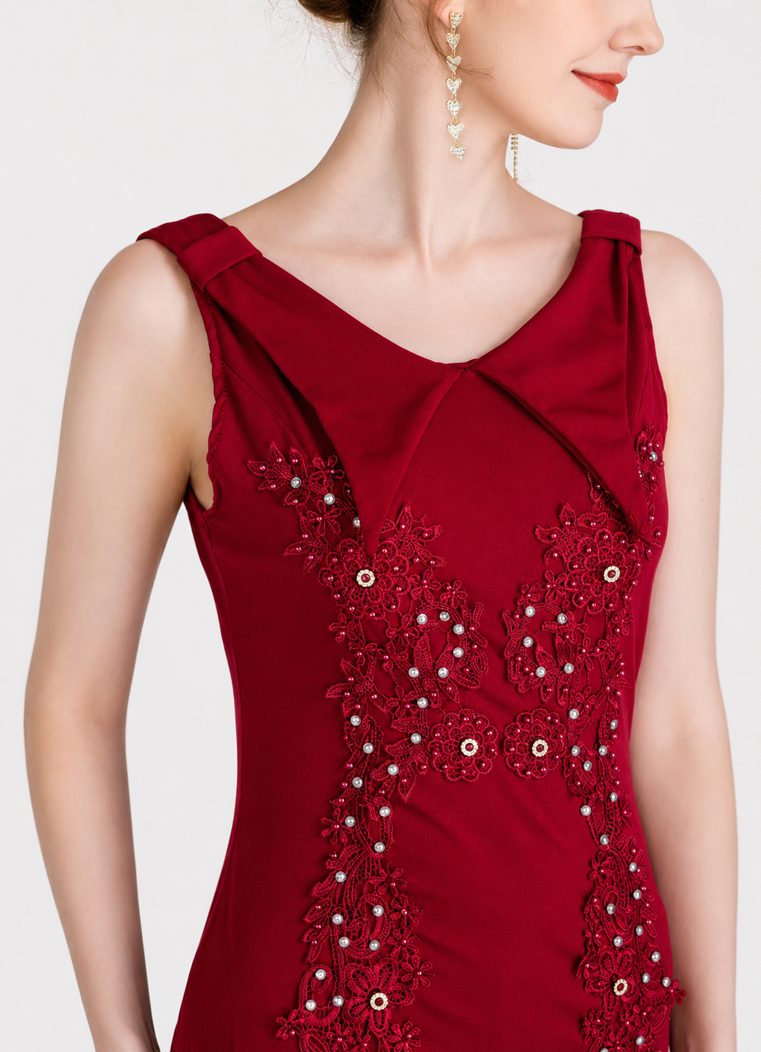 Women's Elegant Rhinestone Appliqué Maxi Evening Dress – Sleeveless V-Neck Gown
