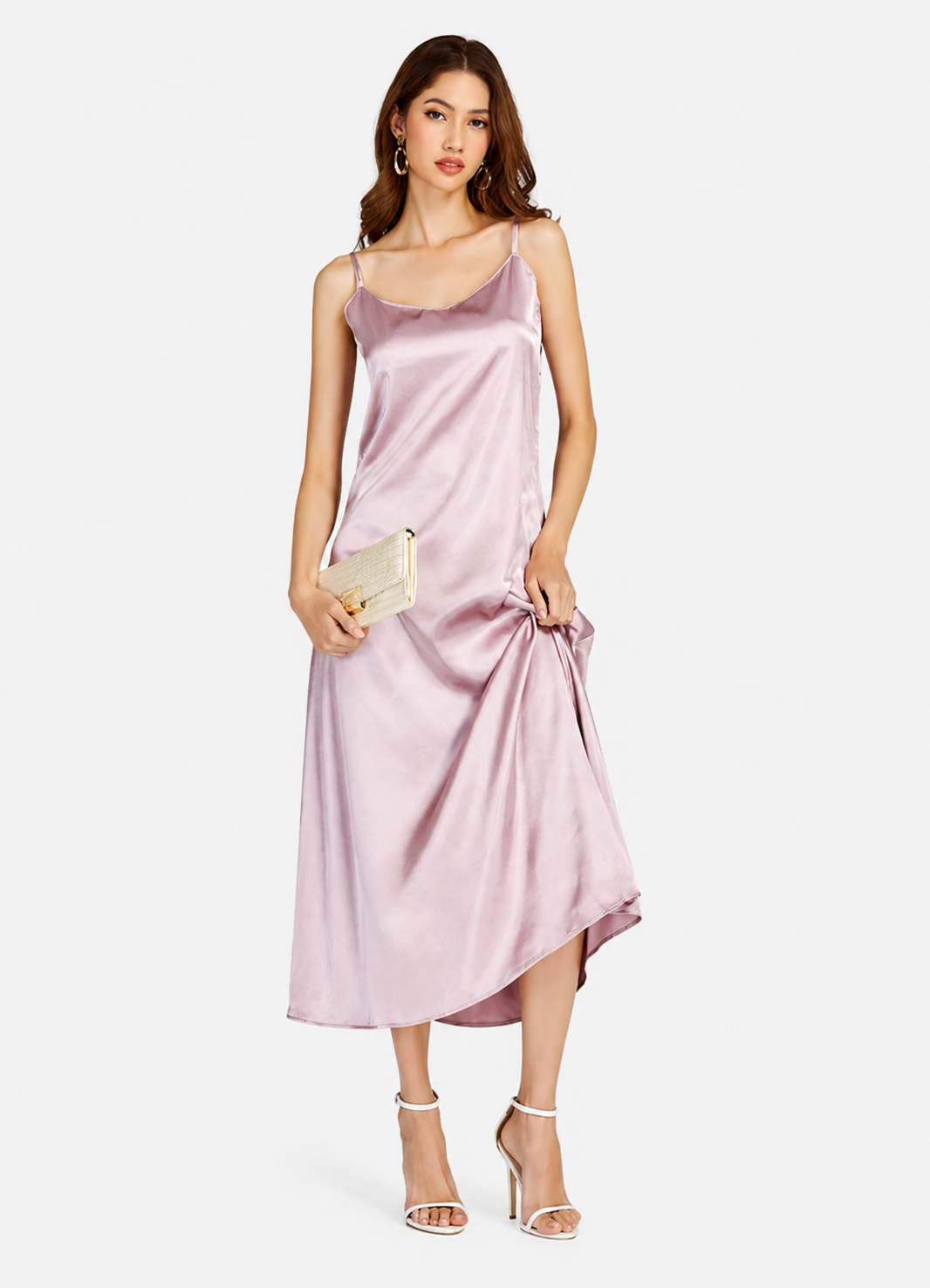 Women's Glamorous Cold Shoulder Midi Cami Dress – Slim Fit Pink Party Dress