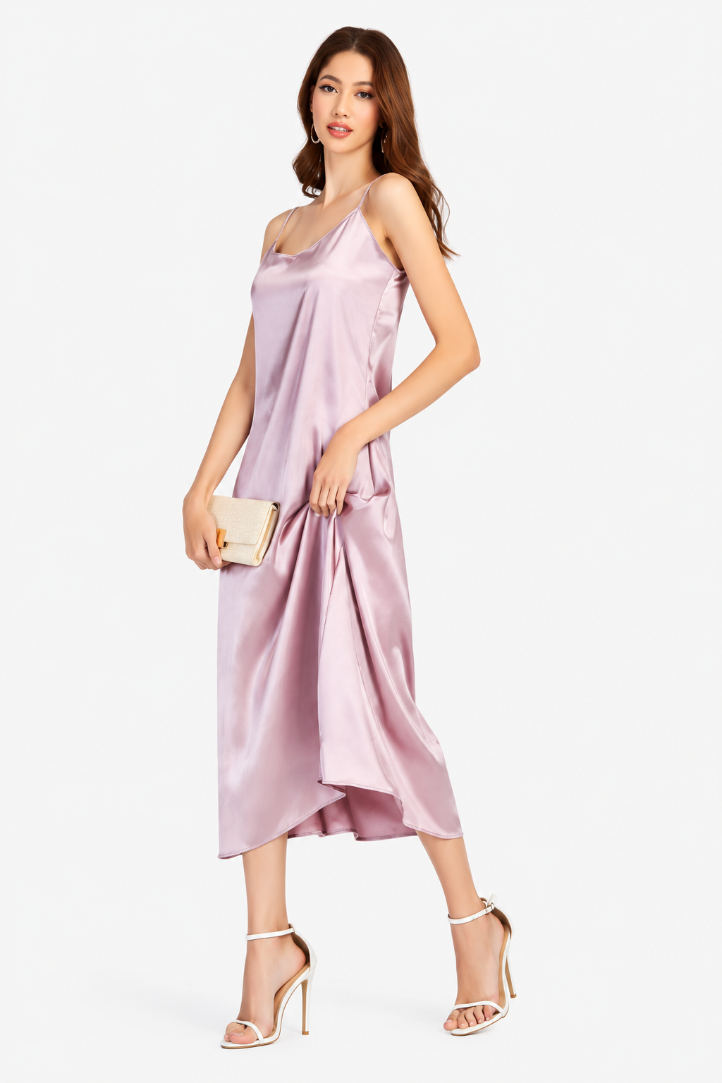 Women's Glamorous Cold Shoulder Midi Cami Dress – Slim Fit Pink Party Dress