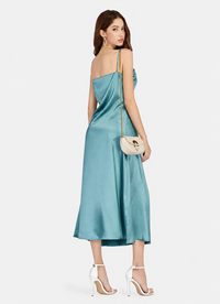 Women's Glamorous Green Cold Shoulder Midi Cami Dress – Slim Fit Elegant Party Dress