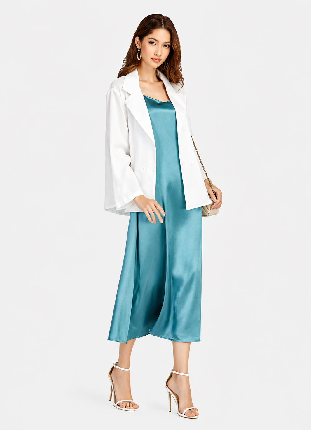 Women's Glamorous Green Cold Shoulder Midi Cami Dress – Slim Fit Elegant Party Dress