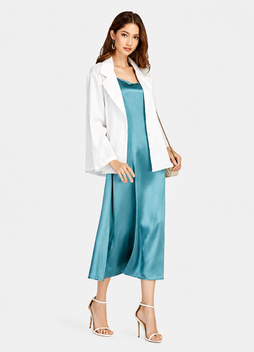 Women's Glamorous Green Cold Shoulder Midi Cami Dress – Slim Fit Elegant Party Dress