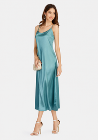 Women's Glamorous Green Cold Shoulder Midi Cami Dress – Slim Fit Elegant Party Dress